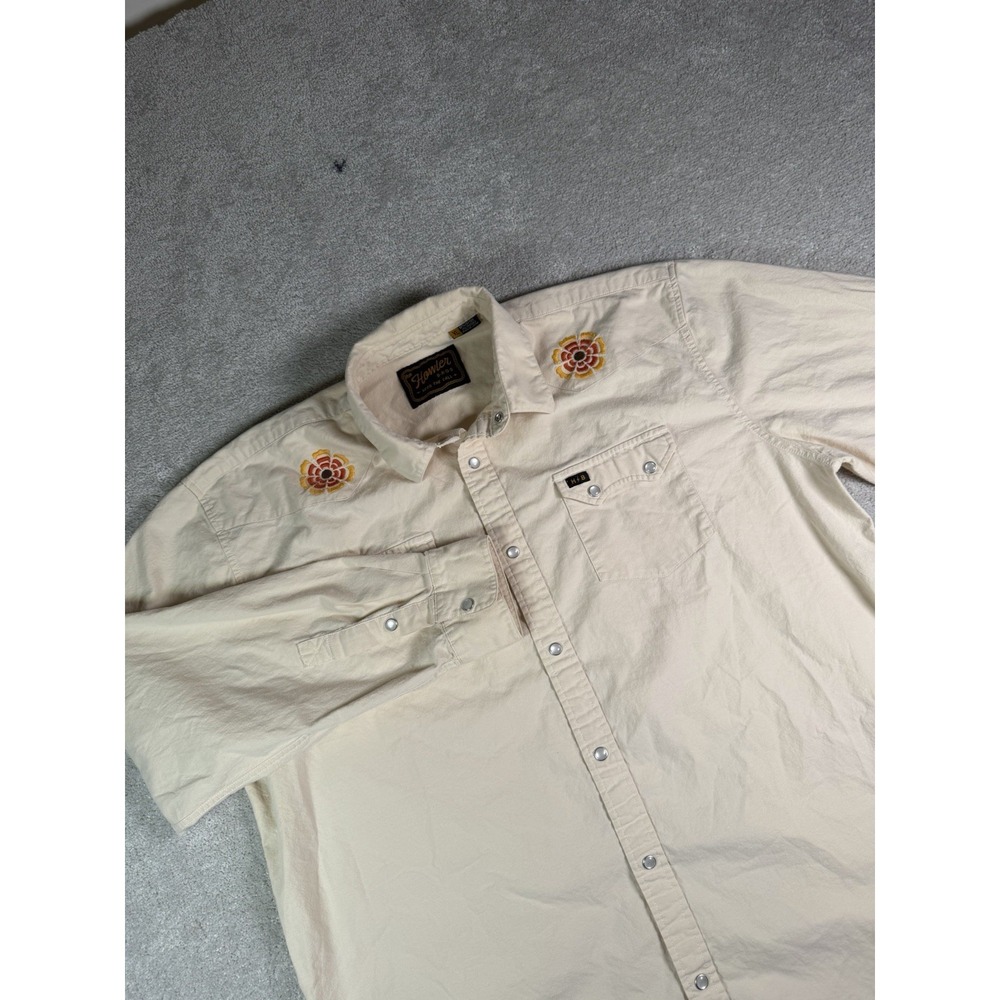 Howler Bros Crosscut Deluxe Beach Blooms cream snap button Gaucho H-Bar shirt XL
